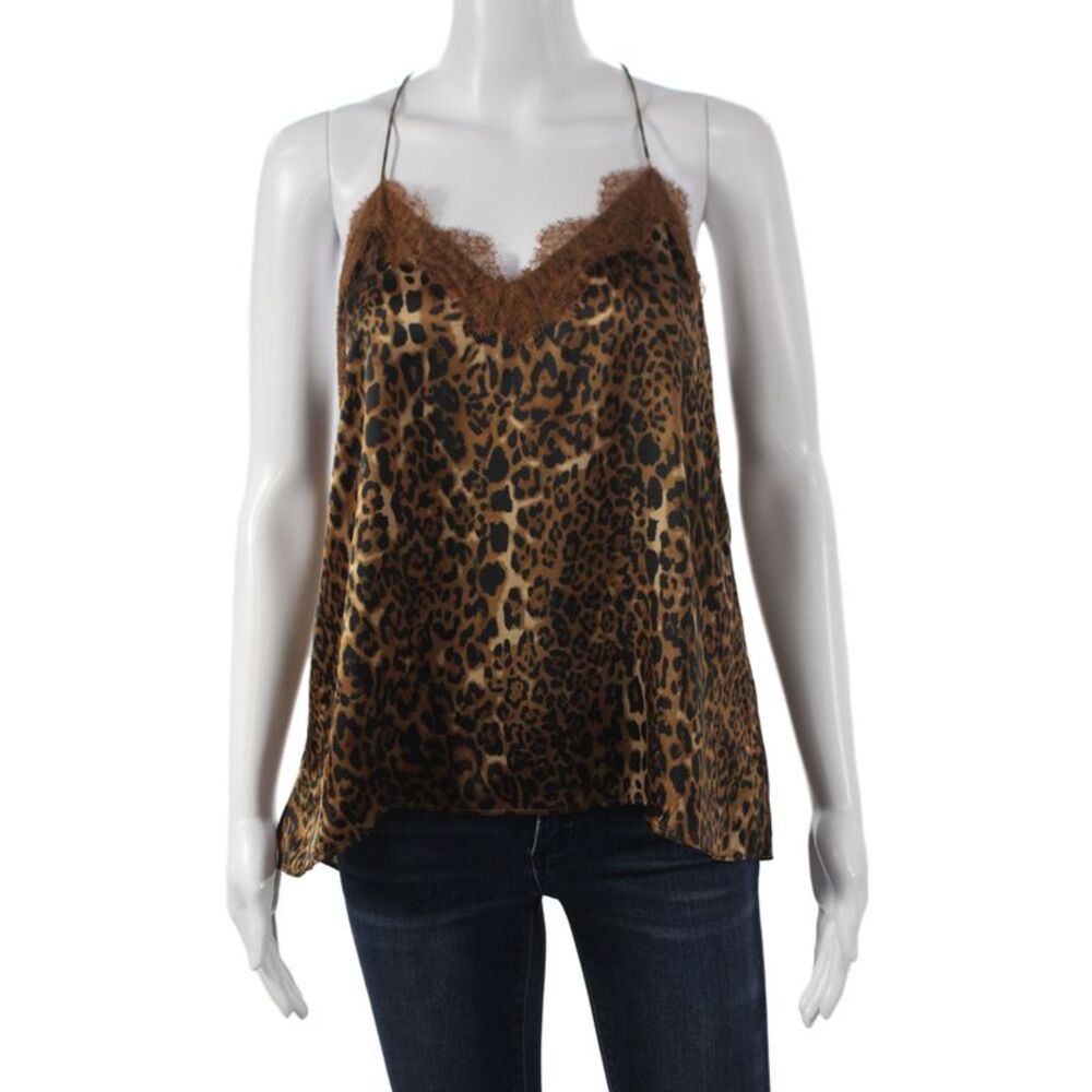 Cami NYC Women Silk Leopard Print V-Neck Tank Sleeveless Brown Size S